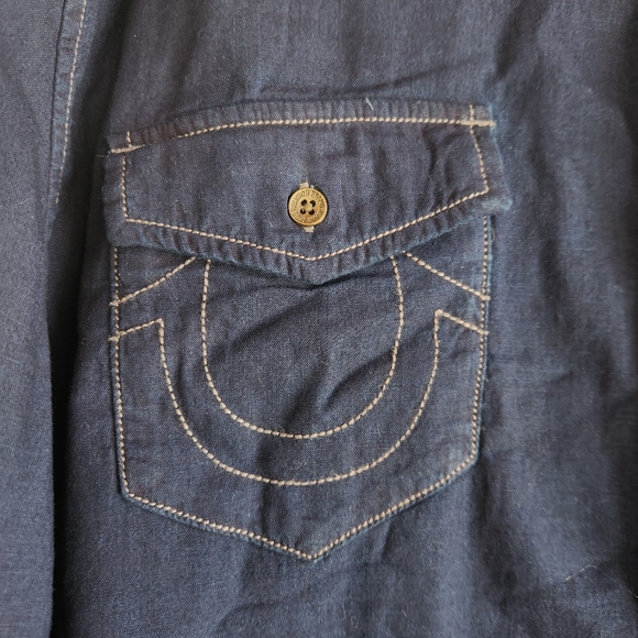 True Religion Mens Blue Western Shirt Button Down Slim Fit Cotton Size Large - Picture 4 of 8